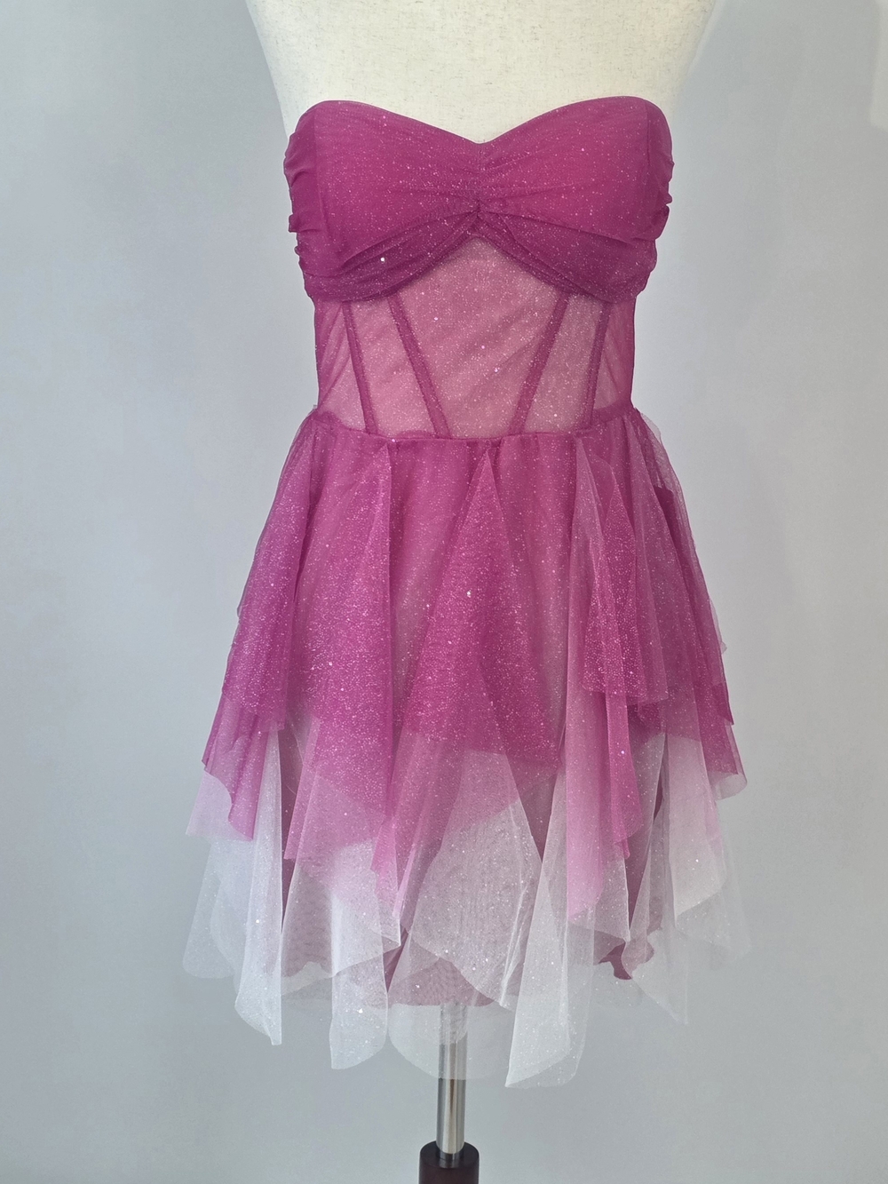 Pear Culture Strapless Glitter Tulle Party Dress in Fuchsia Juniors Size 11/12
